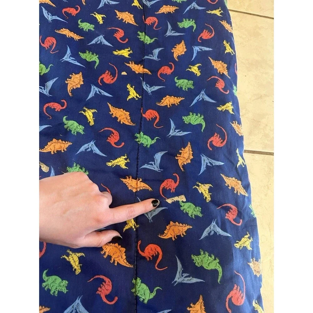VTG 80s 90s Dinosaur T Rex Blanket Quilted Comforter 100x75” Heavyweight XL Blue